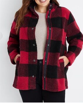 Maurices Red Black Buffalo Plaid Sherpa Jacket Womens Size XL